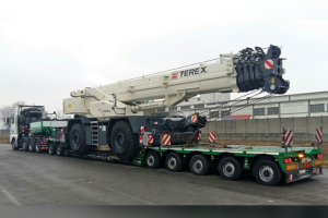 Transport von einem 58 Tonnen schweren Mobilkran Terex RT100 von Italien, Crespellano nach Usbekistan, Rogun